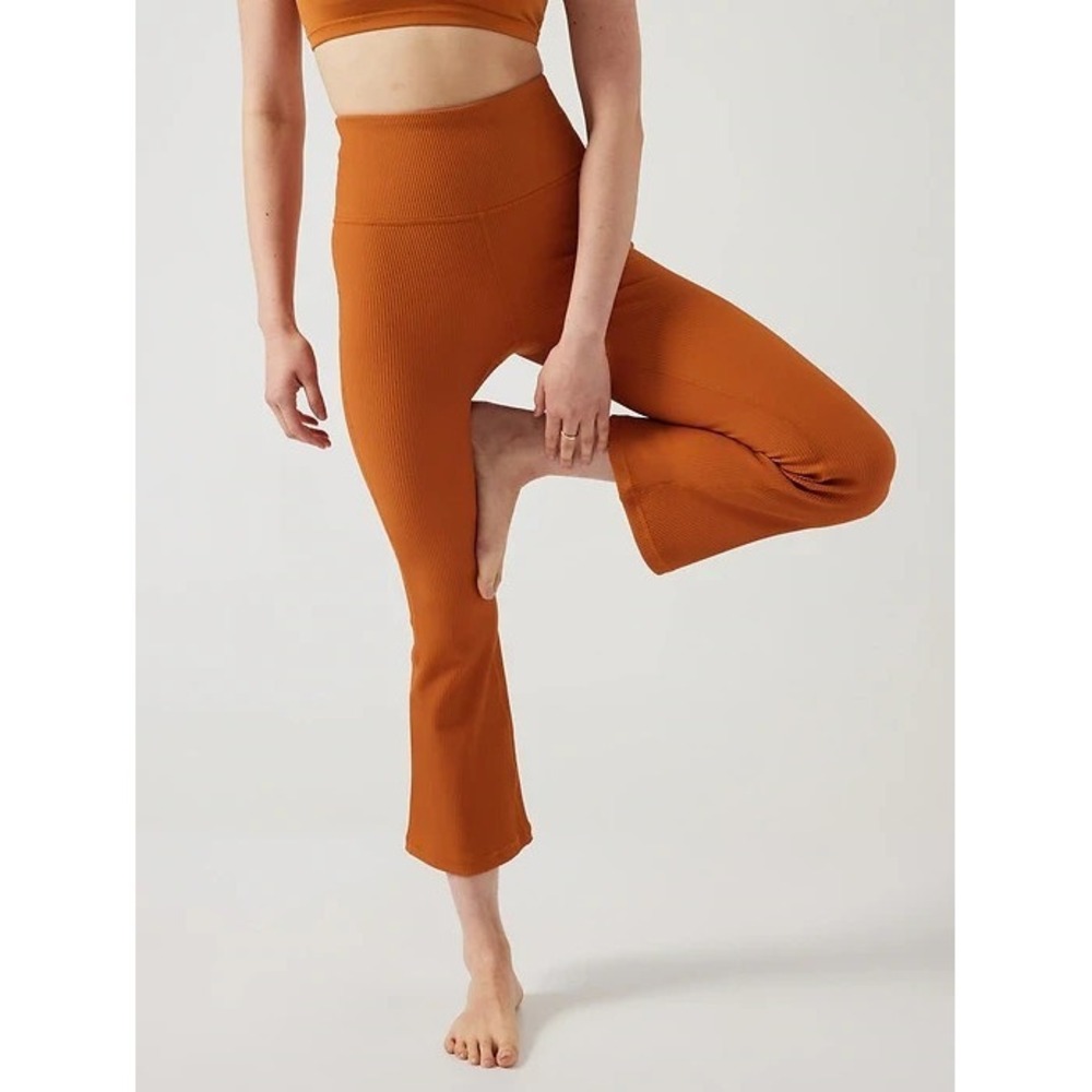 Athleta Elation Rib Crop Flare Pants Women's Small Foliage Orange High Rise Yoga